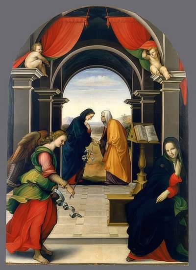 受胎告知と面会。約1500〜1535 作： Girolamo del Pacchia