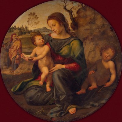 若いバプテスマのヨハネとの聖家族c。 1520 作： Giuliano Bugiardini