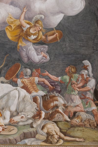 戦い、詳細、トロイの木馬、トロイの部屋 (Sala di Troia) 作： Giulio (and workshop) Romano