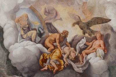 オリンパスの神々、トロイの木馬、トロイの部屋 (サラ ディ トロイア) 作： Giulio (and workshop) Romano