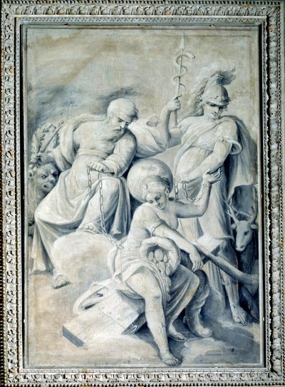 束縛された幸運を保持する慎重さと価値の寓意（絵画、c.1820-1826） 作： Giulio Ballino