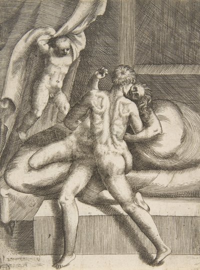 「神々の愛」より、アポロンとレウコテア。 1531-76。 作： Giulio Bonasone