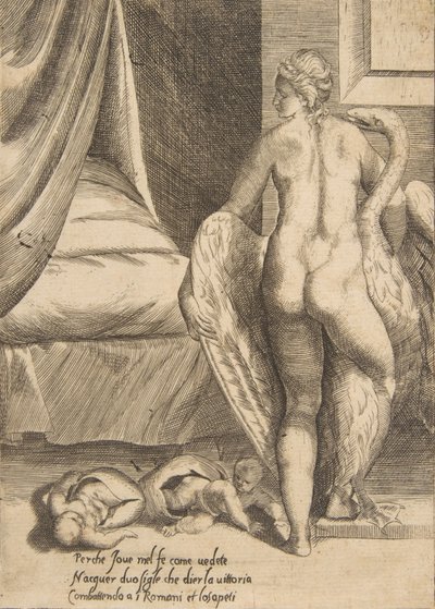 レダと白鳥、「神々の愛」より、1531-76年。 作： Giulio Bonasone