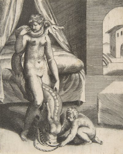 「神々の愛」からのネプチューンとメランテ、1531-76年頃。 作： Giulio Bonasone