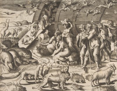 箱舟を出るノア、16世紀。 作： Giulio Bonasone