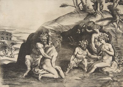 ニンフとサテュロスの入浴、1531-76。 作： Giulio Bonasone