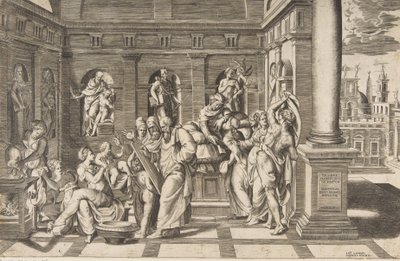 洗礼者聖ヨハネの誕生は、1531 年から 1576 年頃の古典的な建物の中にあります 作： Giulio Bonasone
