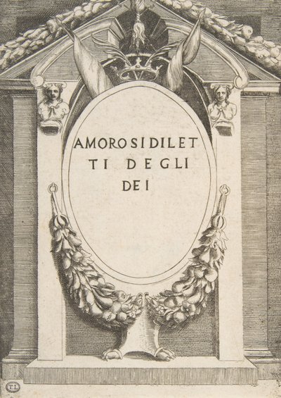 「The Loves of the Gods」のタイトル ページ、1531 ～ 60 年。 作： Giulio Bonasone