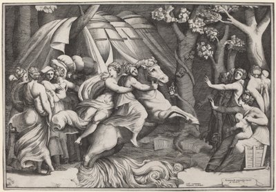 テヴェレ川を渡るクレリア 作： Giulio Bonasone after Polidoro da Caravaggio