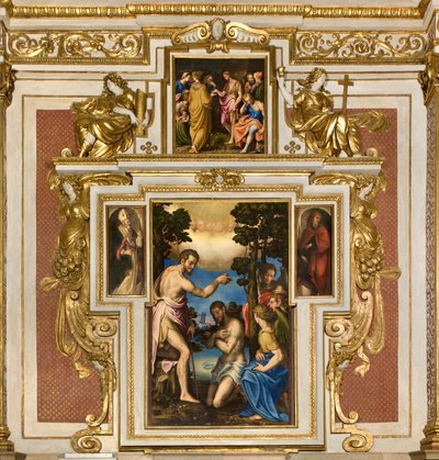 人々の聖母の礼拝堂、第一スパン南側、ジュリオ・カンピ「キリストの洗礼」1569年、サンティメリオとサンティオモボノの側面に1520-30年、ジュリオ・カンピ「洗礼者の説教」1569年 作： Giulio Campi