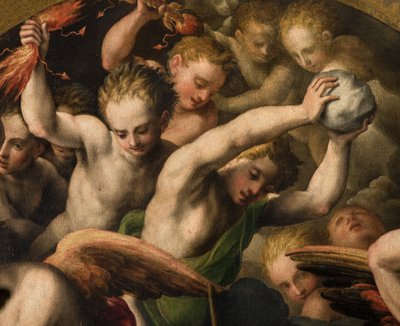 北トランセプト、大天使聖ミカエルの祭壇、悪者を殺す大天使ミカエル、ジュリオ・カンピ 1566年、詳細 作： Giulio Campi