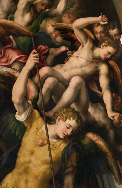 北トランセプト、大天使聖ミカエルの祭壇、悪者を殺す大天使ミカエル、ジュリオ・カンピ 1566年、詳細 作： Giulio Campi