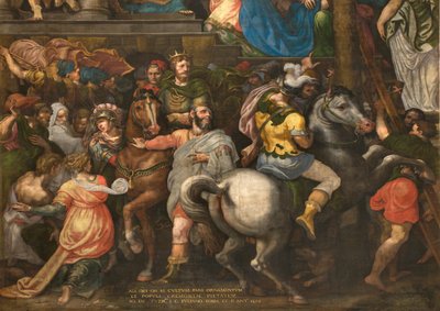 南トランセプトの対向壁、ジュゼッペ・カンピ《モルデカイの凱旋》1567年、詳細下部分 作： Giulio Campi