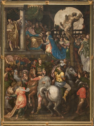 南トランセプトのカウンターファサードの反対側の壁、ジュゼッペ・カンピ、モルデカイの勝利 1567年 作： Giulio Campi