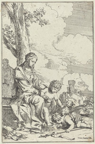 若い洗礼者ヨハネと聖家族 作： Giulio Carpioni (I)