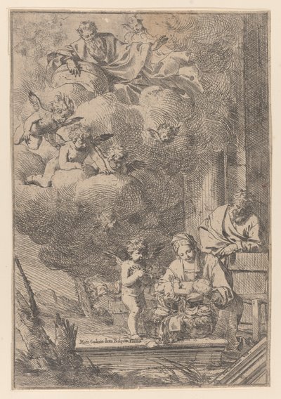 ゆりかごの上にキリストを抱く聖母のいる聖家族, 1640-60., 1640-60. 作： Giulio Carpioni