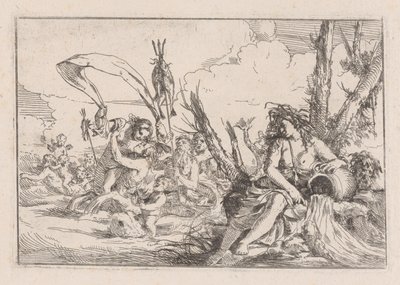 木の根元に座っているナイアードによって表される水..., 1640-60. 作： Giulio Carpioni