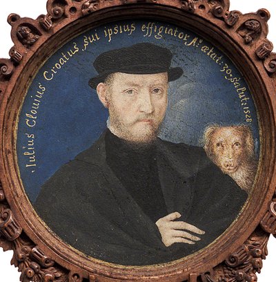 犬との自画像、1528年 作： Giulio Clovio