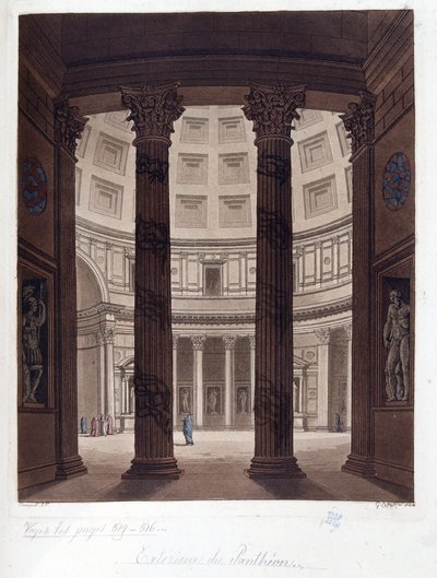ローマのパンテオンの内部 - 古代ローマのローマのパンテオンの内部 - 「「古代と現代の衣装」」、ジュール・フェラーリオ博士、編。 ミラノ 作： Giulio Ferrario