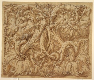 動物と鳥を描いたアカンサス リンソーのデザイン 作： Giulio Romano