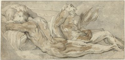 リクライニングする3人の男性 作： Giulio Romano