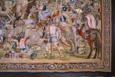 フランダースのタペストリー。 シリーズ The Acts of Scipio: The Battle at Zama. 漫画家のジュリオ・ロマーノ。 Balthasar van Vlierden (?) のアトリエ、ブリュッセル。 1523-1532。 詳細。 作： Giulio Romano