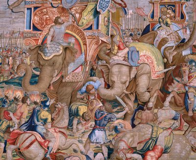フランダースのタペストリー。 シリーズ スキピオの行為。 座間の戦い。 漫画家のジュリオ・ロマーノ。 Balthasar van Vlierden (?) のアトリエ、ブリュッセル。 1523-1532。 詳細。 作： Giulio Romano