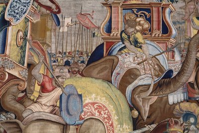 フランダースのタペストリー。 シリーズ スキピオの行為。 座間の戦い。 漫画家のジュリオ・ロマーノ。 Balthasar van Vlierden (?) のアトリエ、ブリュッセル。 1523-1532。 詳細。 作： Giulio Romano