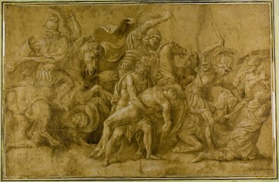 パトロクロスの遺体を抱くメネラウス 作： Giulio Romano