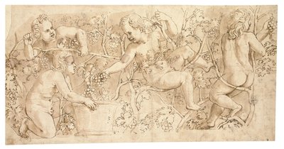 プッティ狩りぶどう：フリーズのデザイン 作： Giulio Romano