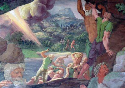 サラデイギガンティ、木星の落雷による巨人の破壊の詳細、1536のフレスコ画78482 作： Giulio Romano