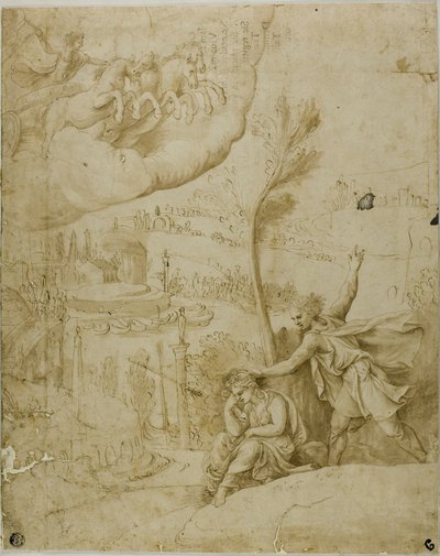 アウグストゥスの将来の偉大さの前兆の研究：左の部分 作： Giulio Romano