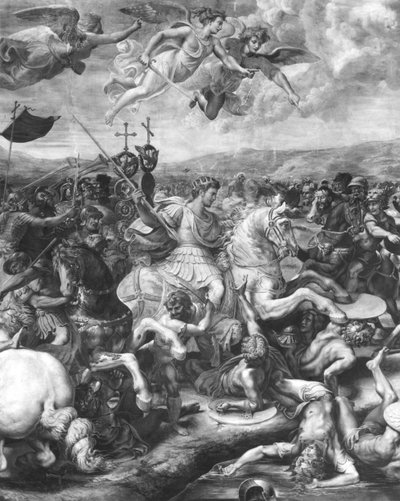 コンスタンティヌスの戦い、312 AD、サラディコスタンティーノ、Raphael Rooms（詳細）（252776も参照） 作： Giulio Romano