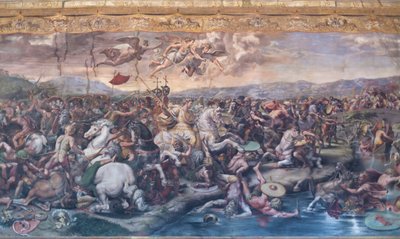 ミルウィウス橋の戦い、コンスタンティヌスの部屋、ラファエルの部屋、1520-24年頃（フレスコ画） 作： Giulio Romano