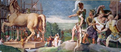 トロイの木造馬の建設 作： Giulio Romano