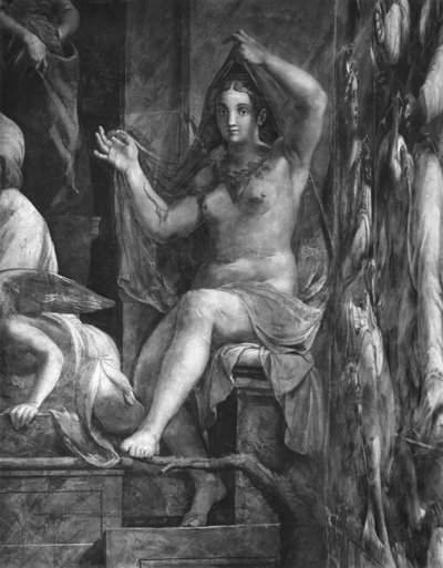 教皇聖レオ1世を取り巻く2つの美徳の1つである真実（c.390-461）ラファエルルーム（詳細）（252779および252780も参照） 作： Giulio Romano