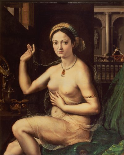 鏡を持つ女性 作： Giulio Romano