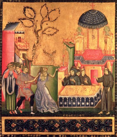 聖フランシスコの祭壇画、憑依した女性の奇跡を描いた詳細（テンペラ、パネル） 作： Giunta Pisano