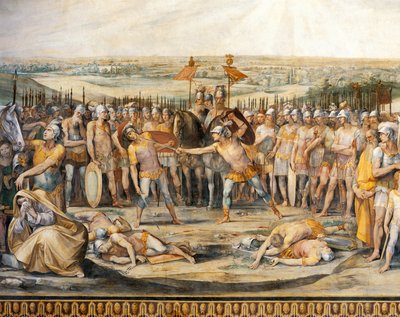 ホラティウスとキュリアティの間の戦闘、ジュゼッペ・セザーリ作（1568-1640）、フレスコ画、ホラティウスとキュリアティのホール、音楽院宮殿、ローマ、ローマ王国、イタリア 作： Giuseppe Cesari