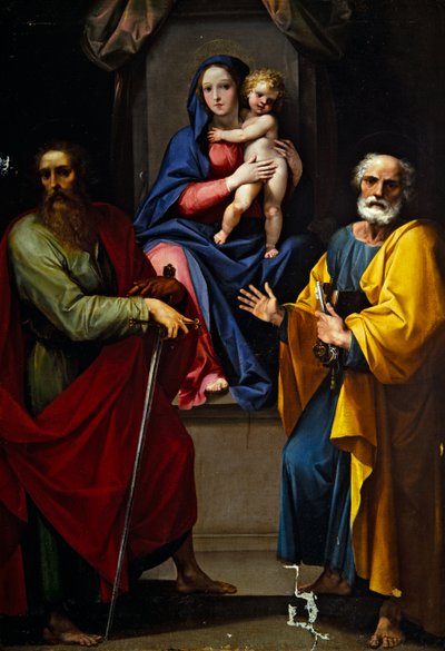 聖母子と聖パウロ、聖ペテロ（油彩・キャンバス） 作： Giuseppe (1568 1640) Cesari