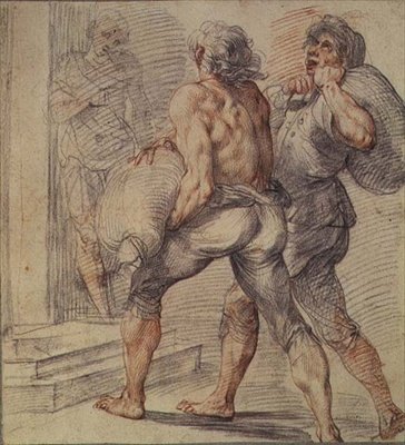 徴税人の研究、c.1591-93（紙に灰色と赤のチョーク） 作： Giuseppe Cesari