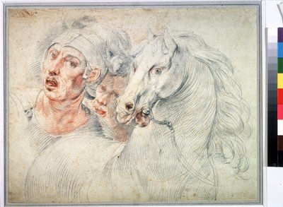 馬と 2 人の兵士の研究。 ジュゼッペ・セザーリ（1568-1640）によるサングイネ 17世紀 プーシキン美術館、モスクワ 作： Giuseppe Cesari