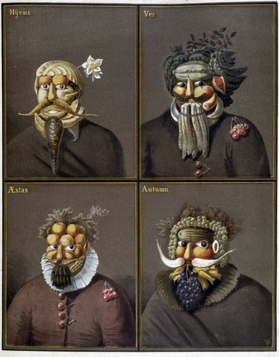 四季：ジュゼッペ・アルチンボルド流の野菜頭の男たち。 作： Giuseppe (style of) Arcimboldo