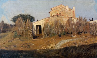 ディエゴ・マルテッリの家、ジュゼッペ・アバッティ作（1836-1868）、キャンバスに油彩、25x42 cm 作： Giuseppe Abbati