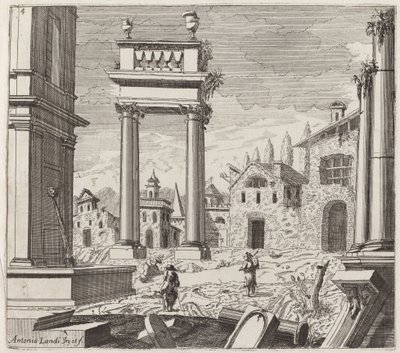 古典的な廃墟と土着の建物による建築ファンタジー 作： Giuseppe Antonio Landi