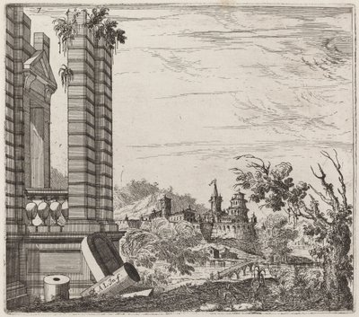 遺跡と城のある幻想的な川の風景 作： Giuseppe Antonio Landi