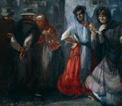 農場のギャラントリー、ジュゼッペ・アプレア（1876-1946）による絵画、キャンバスに油彩。 20世紀イタリア。 作： Giuseppe Aprea