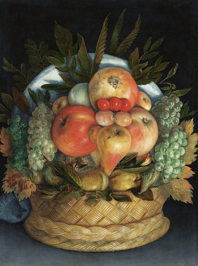 果物で構成された男性の可逆的な擬人化肖像 作： Giuseppe Arcimboldo