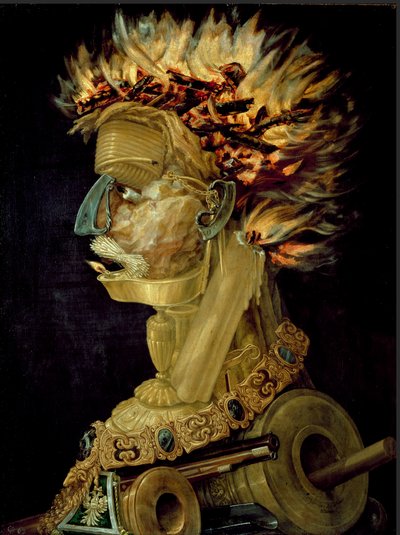 炎の絵 ジュゼッペ・アルチンボルディ（アルチンボルド）（1527-1593） 1566年 薄暗い。66,5x51 cm ウィーン、Kunsthistorisches Museum 作： Giuseppe Arcimboldo