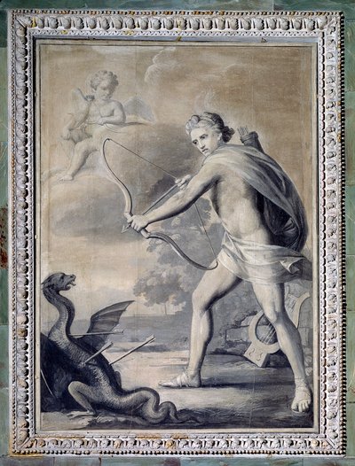 蛇のパイソンを殺すアポロン（モノクロ画 作： Giuseppe Bacigalupo